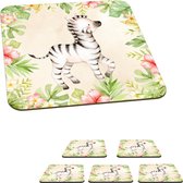 Onderzetters voor glazen - Jungle - Zebra - Aquarelverf - 10x10 cm - Glasonderzetters - 6 stuks