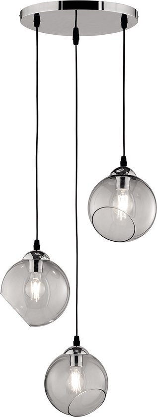 LED Hanglamp - Torna Klino - E27 Fitting - 3-lichts - Rond - Mat Chroom Rookkleur - Aluminium