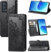 Voor OPPO Reno6 Pro + 5G Mandala Bloem Reliëf Horizontale Flip Lederen Case met Houder & Drie Kaartsleuven & Portemonnee & Lanyard (Zwart)