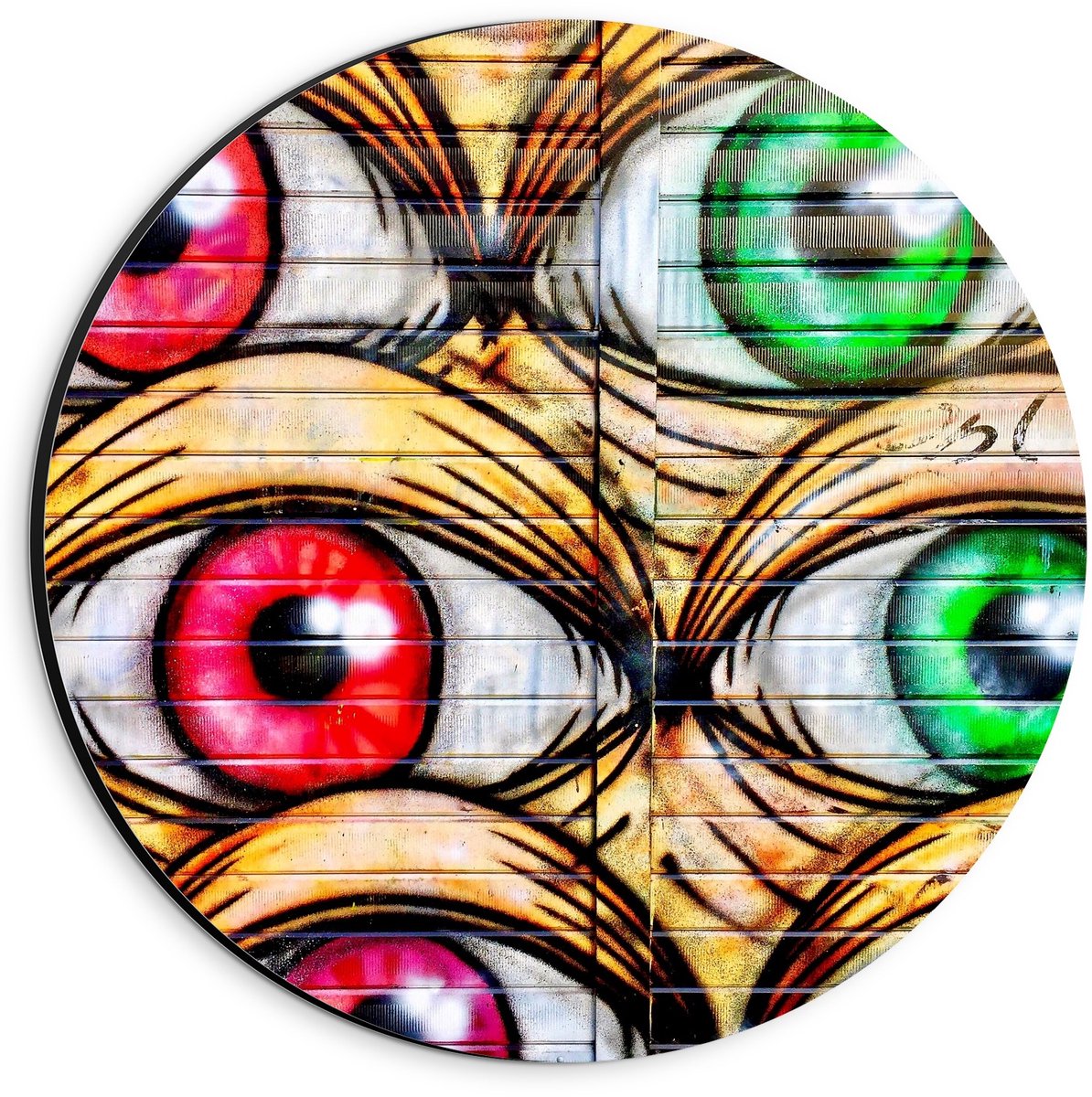 Dibond Wandcirkel - Verschillende Kleuren Ogen - 20x20cm Foto op Aluminium Wandcirkel (met ophangsysteem)