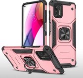 Voor Motorola Moto G Stylus 2021 Magnetisch pantser Schokbestendig TPU + pc-hoes met metalen ringhouder (roségoud)