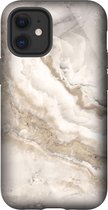 Apple iPhone 12 Hoesje - Extra Stevig Hoesje - 2 lagen bescherming - Met Marmerprint - Marmer - Wit