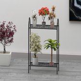 Plantenrek metaal - Medium van WDMT™ | 86 x 70 x 23 cm | Etagere | Bloemenrek | Metalen opbergrek voor buiten | 2 etages | Zwart