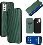 Voor Tone e21 Koolstofvezel Textuur Magnetische Horizontale Flip TPU + PC + PU Lederen Case met Kaartsleuf (Groen)