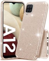 Samsung Galaxy A12 Hoesje Glitters Siliconen TPU Case Goud - BlingBling Cover