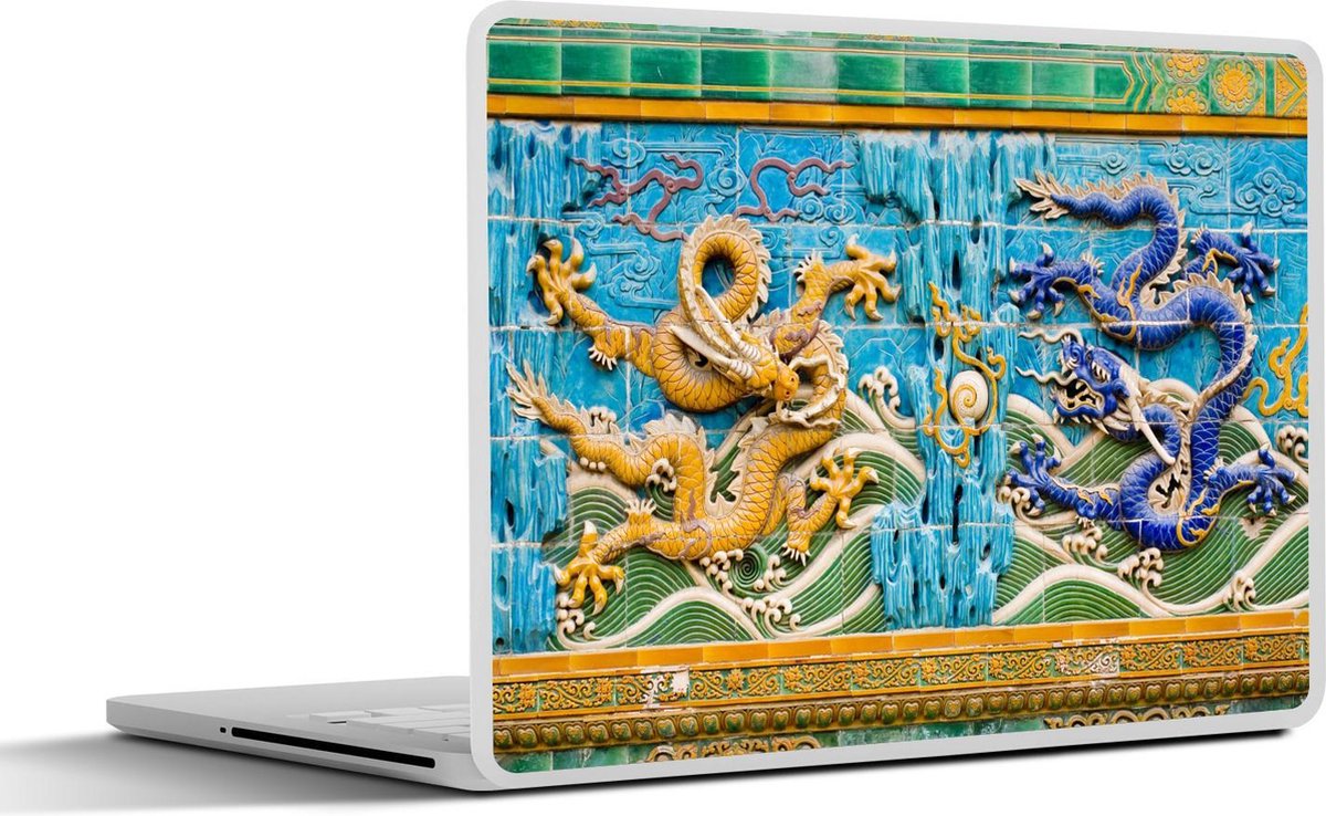 Laptop sticker - 13.3 inch - Versierde muur met twee draken - 31x22,5cm - Laptopstickers - Laptop skin - Cover