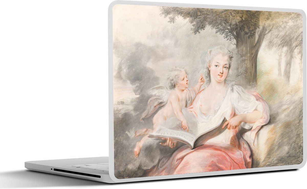 Afbeelding van product SleevesAndCases  Laptop sticker - 15.6 inch - Dame met cupido en een liedboek - Schilderij van Cornelis Troost