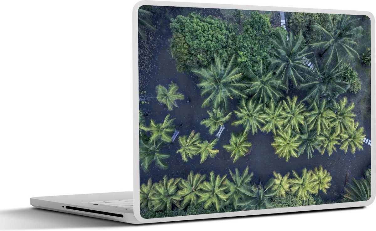 Afbeelding van product SleevesAndCases  Laptop sticker - 11.6 inch - Bovenaanzicht van palmbomen in het Nationaal park Tortuguero