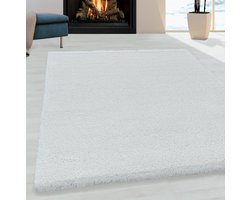 Ayyıldız FLUFFY Rechtech Wit Shaggy Modern Vloerkleed - 60 X 110 CM - Polypropyleen - Jute
