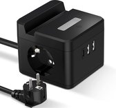 Stekkerdoos - Zinaps Power Strip USB-socket Meerdere Socket 2-compartimenten met Type-C, Mobiele telefoon Houder en nachtlicht voor reizen, kantoor, huis, 1,5 m kabel (WK 02128)