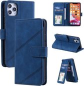 Skin Feel Business Horizontale Flip PU-lederen hoes met houder & sleuven voor meerdere kaarten & portemonnee & lanyard & fotolijst voor iPhone 11 (blauw)