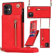Cross-body rits vierkante TPU + PU achterkant van de behuizing met houder en kaartsleuven en portemonnee en riem voor iPhone 11 (rood)