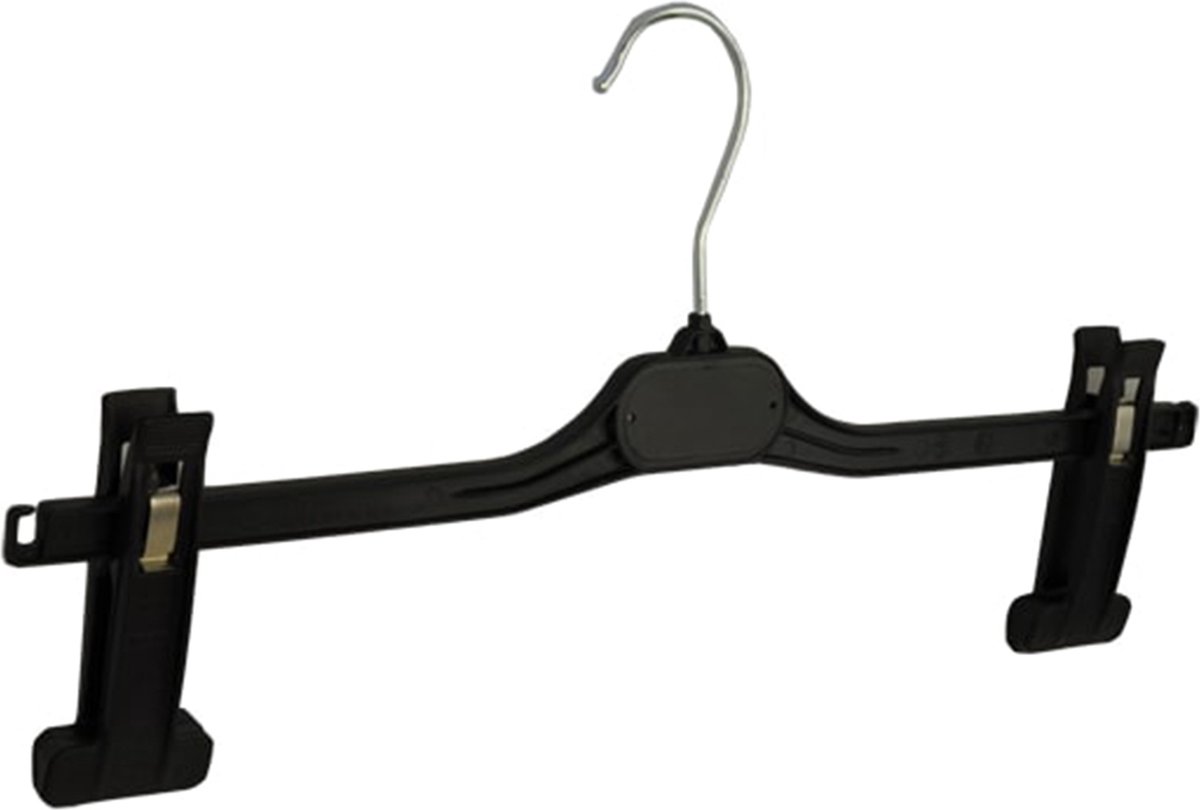 De Kledinghanger Gigant - 10 x Rokhanger / broekhanger / jeanshanger / pantalonhanger / knijperhanger kunststof zwart met anti-slip knijpers (extra lang), 40 cm
