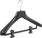 De Kledinghanger Gigant - 40 x Mantel / kostuumhanger kunststof zwart met schouderverbreding en anti-slip knijpers, 45 cm