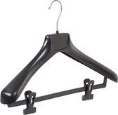 De Kledinghanger Gigant - 100 x Mantel / kostuumhanger kunststof zwart met schouderverbreding en anti-slip knijpers, 42 cm