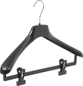 De Kledinghanger Gigant - 30 x Mantel / kostuumhanger kunststof zwart met schouderverbreding en anti-slip knijpers, 40 cm