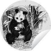 Tuincirkel Panda - Bamboe - Zwart - 120x120 cm - Ronde Tuinposter - Buiten XXL / Groot formaat!