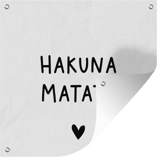 Nappe de jardin Citation hollandaise : 'Hakuna Matata' avec coeur noir sur fond blanc - 100x100 cm