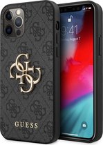 Guess PU 4G metal Logo Case Geschikt Voor iPhone 12 Pro en 12 Grijs