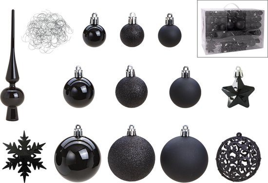 Botanist hart Jolly Pakket met 110x stuks kunststof kerstballen/kerstornamenten en piek zwart  -... | bol.com