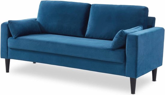 Incident, evenement hotel kennis Driezits sofa van blauw velours - Bjorn - 3-zits bank met houten poten,  scandinavische... | bol.com