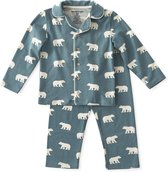 Little Label Pyjama Jongens - Maat 134-140 - Model Grandad - Blauw, Wit - Zachte BIO Katoen