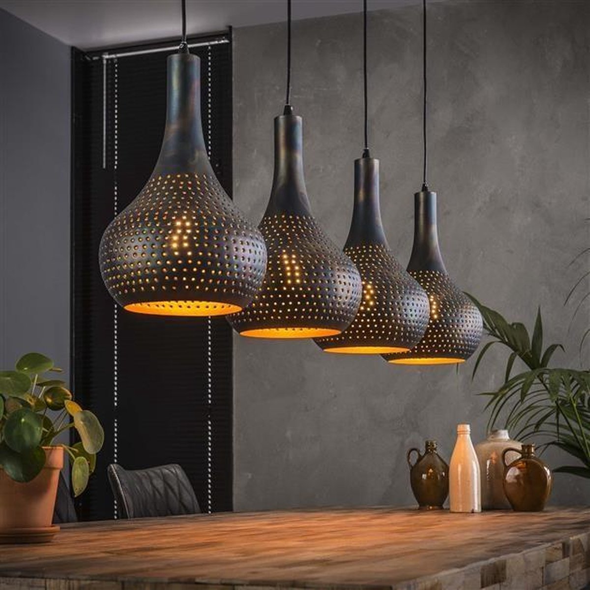 Dimehouse Hanglamp Industrieel Kegel Aya 4-lichts Zwart Bruin 4-lichts - Zwart bruin - Industrieel
