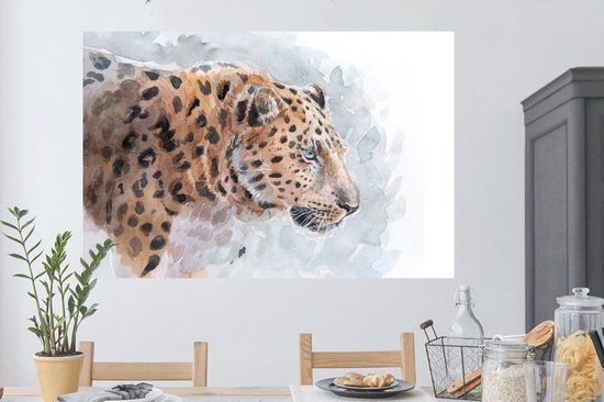 Stickers muraux - Léopard - Aquarelle - Blauw - 120x80 cm - Feuille adhésive