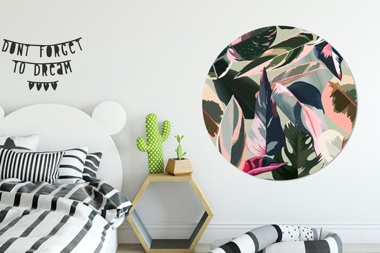 WallCircle - Wandcirkel - Muurcirkel - Tropisch - Blauw - Roze - Aluminium - Dibond - ⌀ 120 cm - Binnen en Buiten XXL