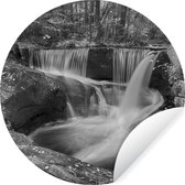 WallCircle - Muurstickers - Behangcirkel - Connecticut - Zwart - Wit - Bos - Amerika - 100x100 cm - Muurcirkel - Zelfklevend - Ronde Behangsticker XXL