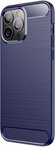 Geborsteld TPU Hoesje Geschikt voor Apple iPhone 13 Pro Max | Beschermhoes | Back Cover | Flexibel TPU | Stijlvol Carbon | Dun | Blauw
