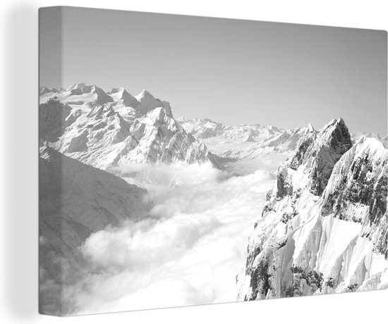 Tableau sur toile Paysage de montagne en hiver - noir et blanc - 150x100 cm  -... | bol.com