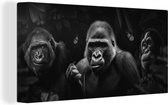 Canvas Schilderij Panorama met gorilla's en vlinders in de jungle - zwart wit - 40x20 cm - Wanddecoratie