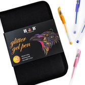 H&B® 60 kleuren Gelpennen set incl. Opberg-etui, 60 navullingen & Kleurboek – Glitter gelpennen set voor Volwassenen & Kinderen – Gel stiften – Kleurstiften