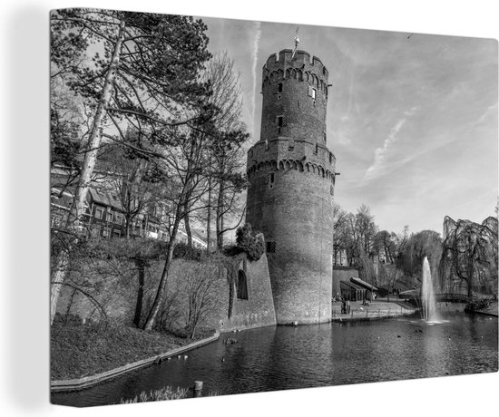 Canvas Schilderij De Poedertoren in Nijmegen - zwart wit - 30x20 cm - Wanddecoratie