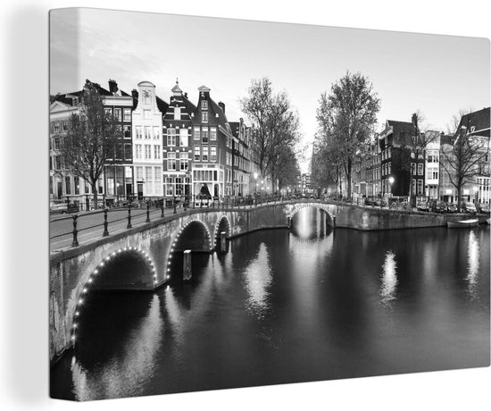 Canvas Schilderij Afbeelding van de Amsterdamse Keizersgracht - zwart wit - Wanddecoratie