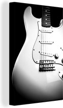Canvas Schilderij Close-up van een elektrische gitaar - zwart wit - 40x60 cm - Wanddecoratie