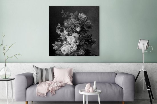 Tableau sur toile Nature morte aux fleurs - Peinture de Eelke Jelles Eelkema - noir et blanc - 90x90 cm - Décoration murale