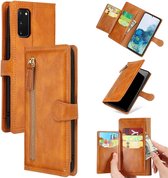 Samsung Galaxy A51 / A51s Book case met ritssluiting - Flipcover - Magnetisch - 5 kaarten houder - Lichtbruin