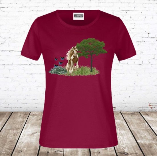 T shirt paard bordeaux -James & Nicholson-98/104-t-shirts meisjes