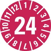 Keuringssticker met jaartal 24 op vel, rood 25 mm - 21 per vel