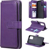 Voor Xiaomi Redmi K40 Multifunctionele Magnetische Koperen Gesp Horizontale Flip Effen Kleur Lederen Case met 10 Kaartsleuven & Portemonnee & Houder & Fotolijst (Paars)