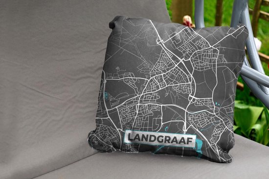 Sierkussen Extérieur - Carte - Landgraaf - Grijs - Blauw - 60x60 cm - Résistant aux intempéries