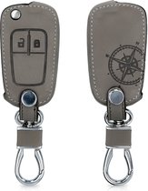 kwmobile autosleutelhoes voor Opel Chevrolet 2-knops inklapbare autosleutel - beschermhoes van imitatieleer - Vintage Kompas design - grijs