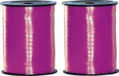2x rollen fuchsia roze sier cadeau lint 500 meter x 5 milimeter breed - Feestartikelen en versiering