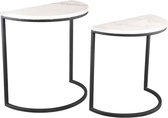 PTMD Millie Bijzettafel Halfrond - 51 x 28 x 51 cm - Set van 2 - Marmer - Wit