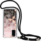 Casetastic Samsung Galaxy S20 4G/5G Hoesje met koord - Lanyard Case - Soft Pink Gradient Cubes Print