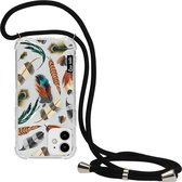 Casetastic Apple iPhone 12 Mini Hoesje met koord - Lanyard Case - Feathers Multi Print