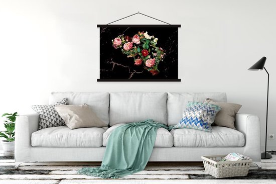 Affiche scolaire - Carte - België - Fleurs - 150x100 cm - Lattes noires