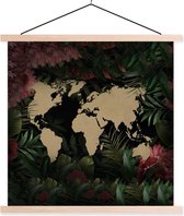 Affiche scolaire - Wereldkaart - Plantes - Fleurs - 60x60 cm - Lattes vierges